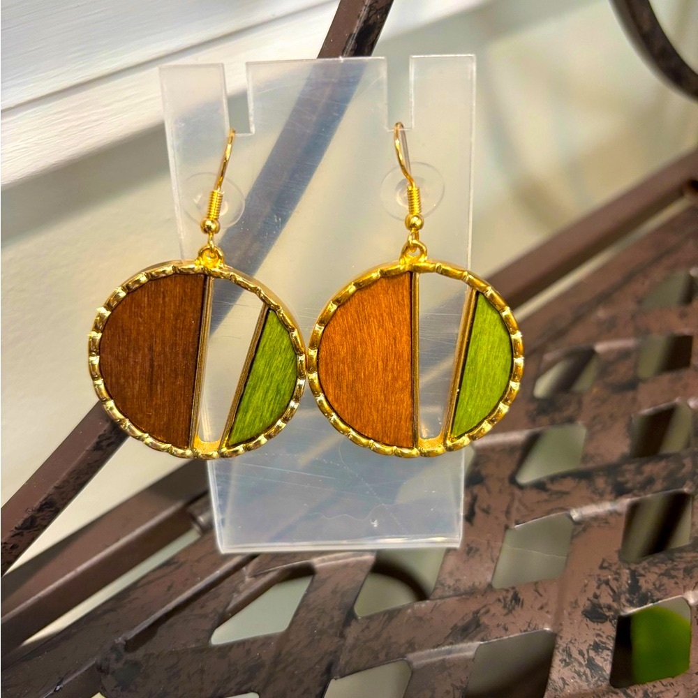 Gold and Brown Geometric Earrings